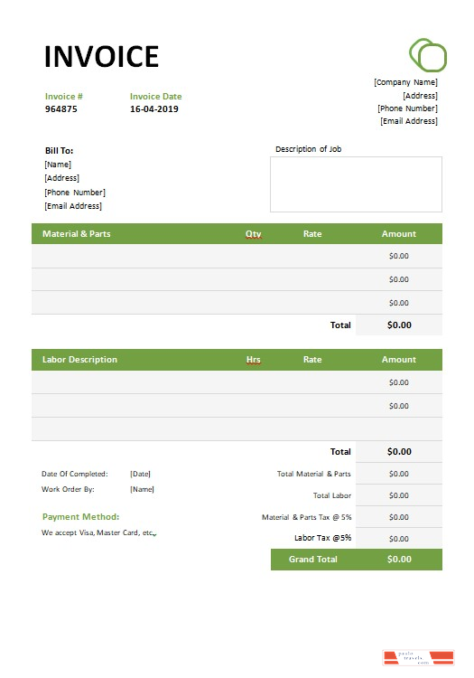 Garage Invoice Template PSD template